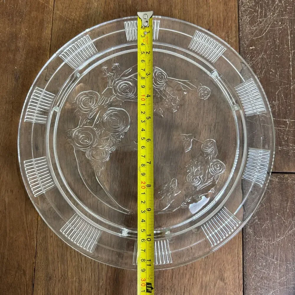 Federal Glass Vintage Pressed Glass Floral Rose Design Cake Dessert Footed Plate